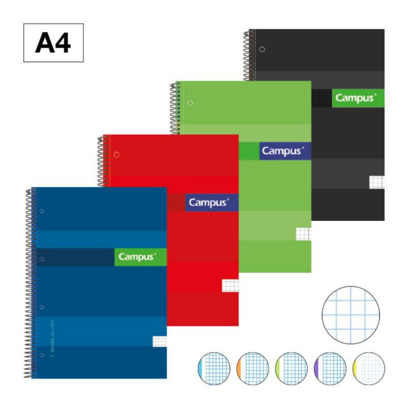 Bloc Espiral Campus A4 Tapa Extradura Microperforado 160 Hojas 70g CuadrÃ­cula 5 mm