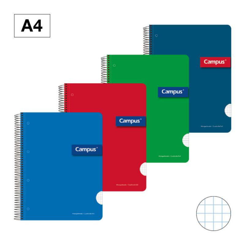 Bloc Espiral Campus A4 Tapa Dura Microperforado 160 Hojas 60g CuadrÃ­cula 5 mm