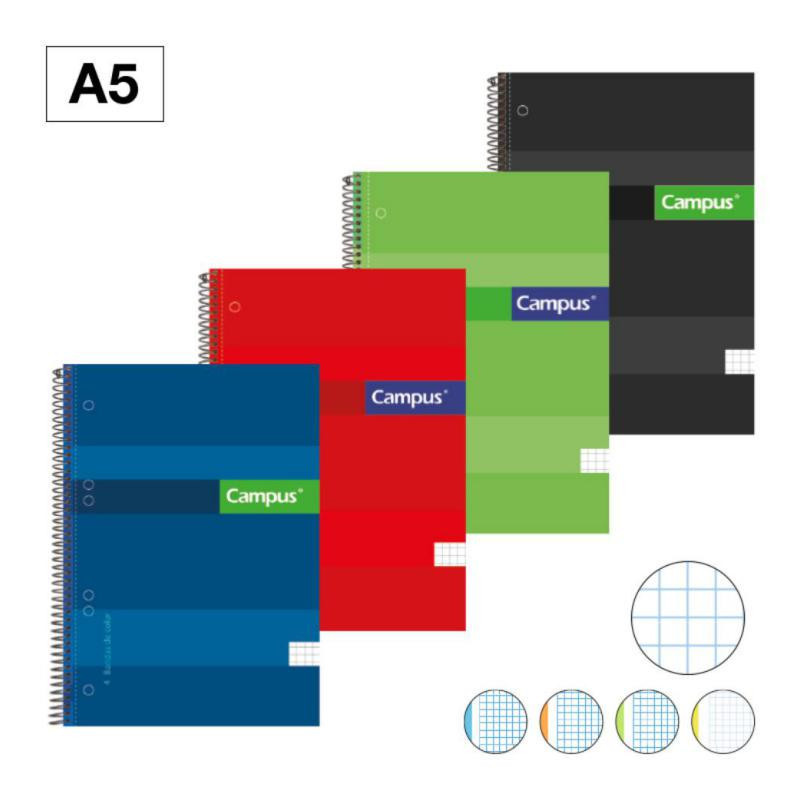 Bloc Espiral Campus A5 Tapa Extradura Microperforado 160 Hojas 70g CuadrÃ­cula 5 mm