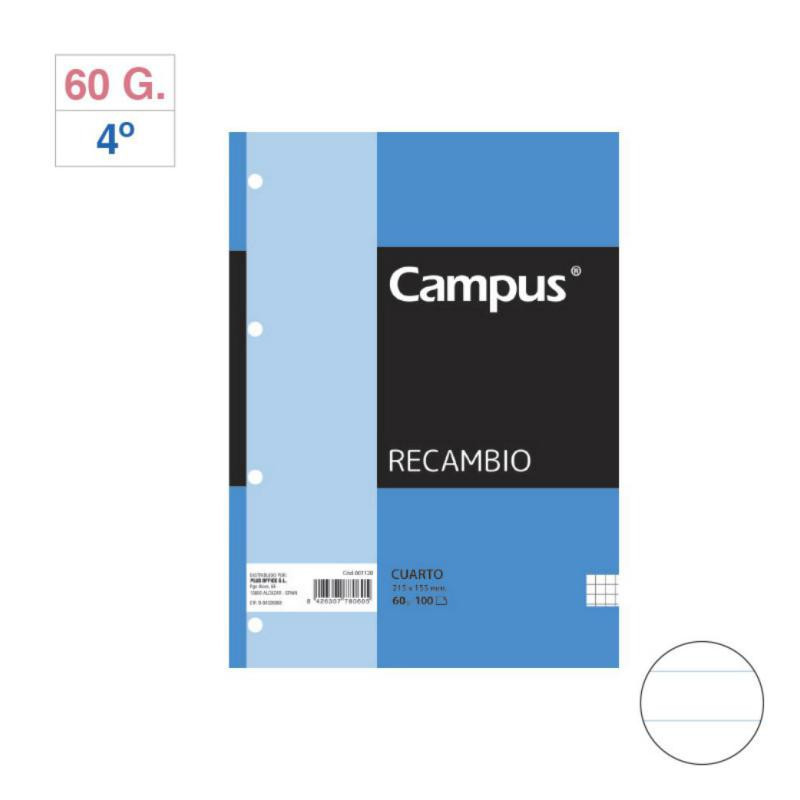 Recambio Archivador Campus 4Âº 100 Hojas 60g Rayado Horizontal