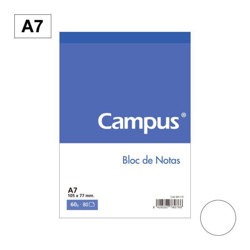 Bloc Notas Microperforado Campus A7 60g 80h Liso