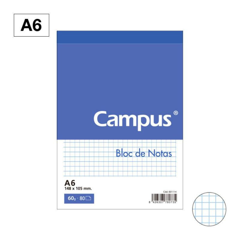 Bloc Notas Microperforado Campus A6 60g 80h CuadrÃ­cula 4 mm